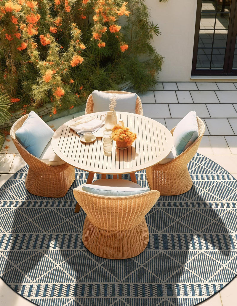 Seaside Lattice Collection Area Rug - Glade Round Blue lifestyle 105