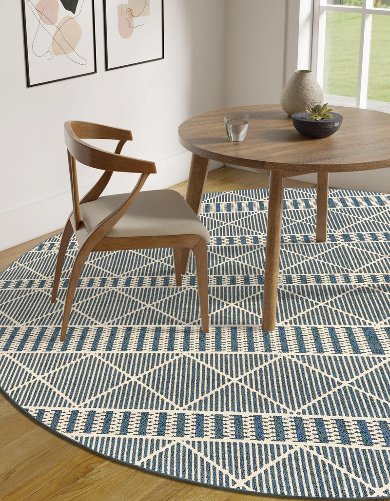 Seaside Lattice Collection Area Rug - Glade Round Blue lifestyle 113