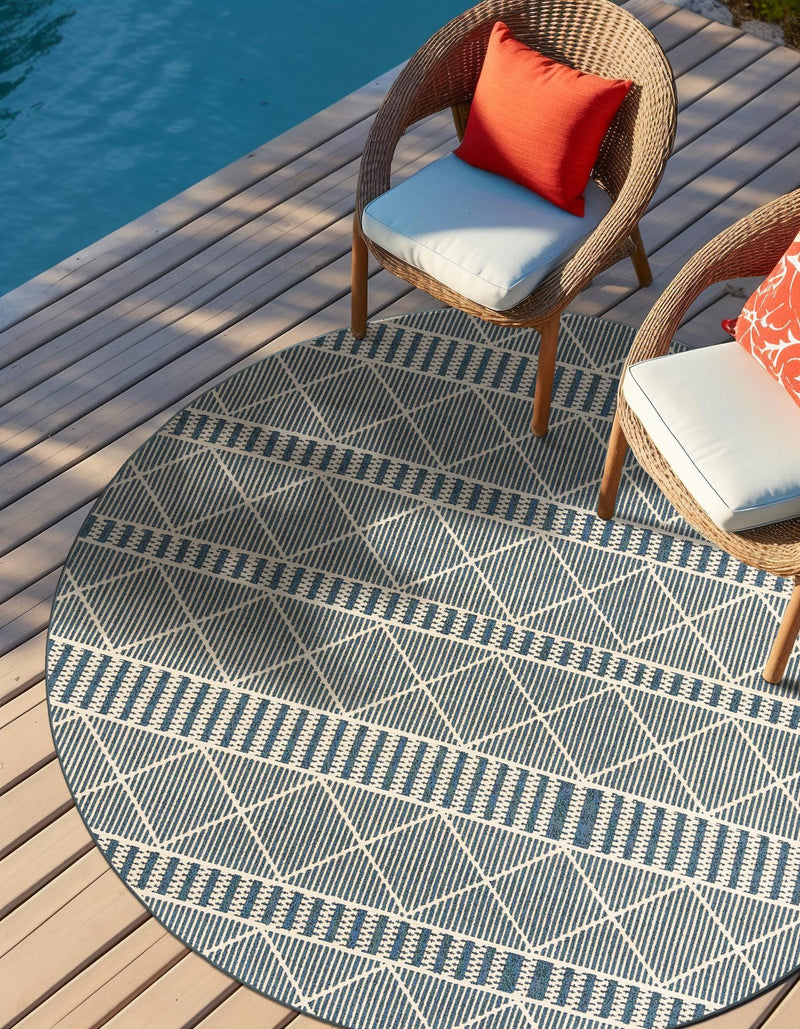 Seaside Lattice Collection Area Rug - Glade Round Blue lifestyle 121
