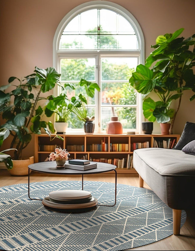 Seaside Lattice Collection Area Rug - Glade Round Blue lifestyle 129