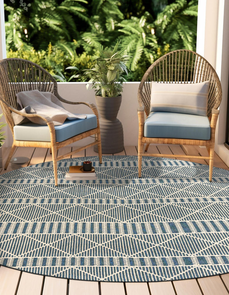 Seaside Lattice Collection Area Rug - Glade Round Blue lifestyle 137