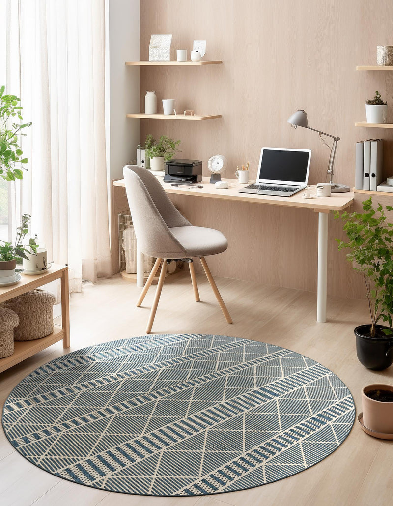 Seaside Lattice Collection Area Rug - Glade Round Blue lifestyle 145