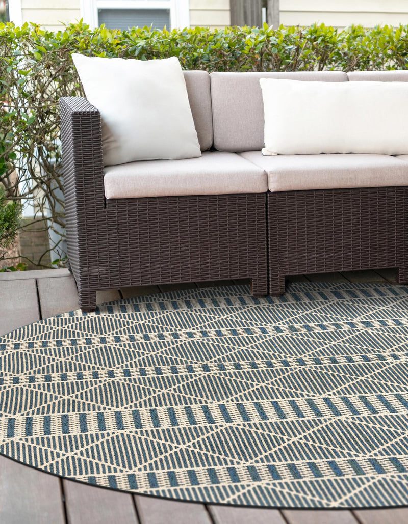 Seaside Lattice Collection Area Rug - Glade Round Blue lifestyle 153