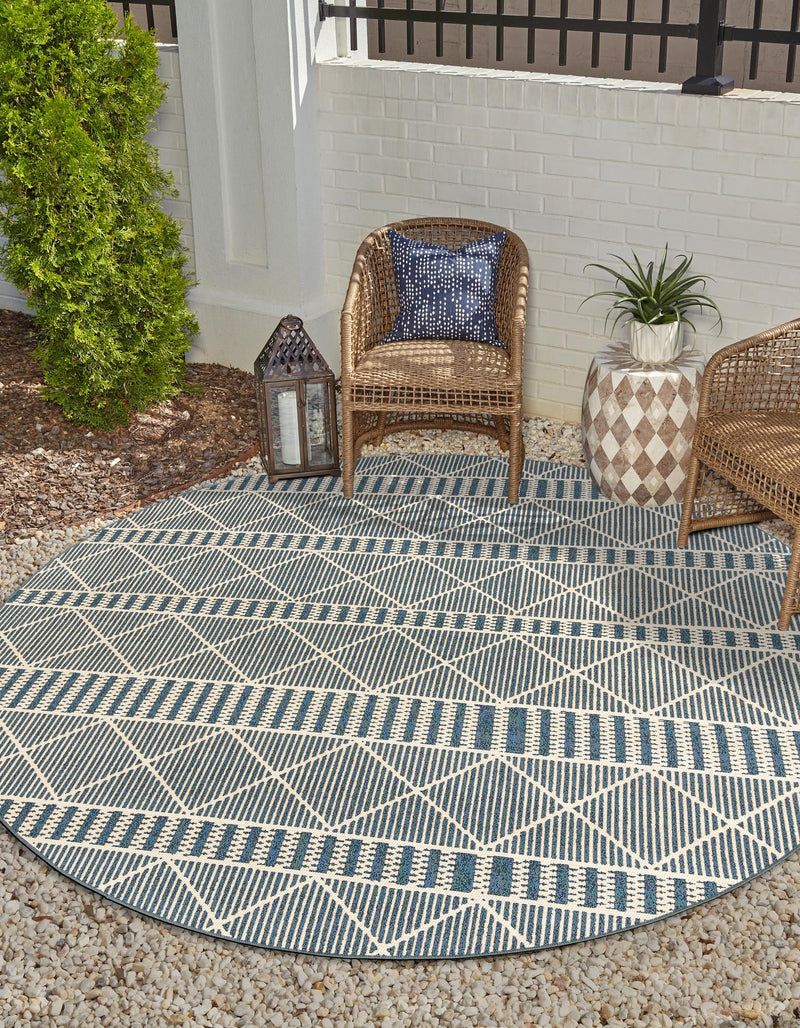 Seaside Lattice Collection Area Rug - Glade Round Blue lifestyle 161