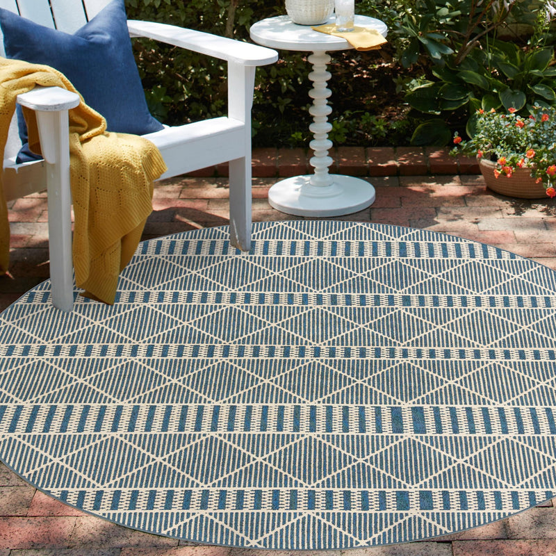 Seaside Lattice Collection Area Rug - Glade Round Blue lifestyle 200