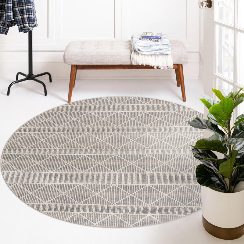 Seaside Lattice Collection Area Rug - Glade Round Gray lifestyle 192