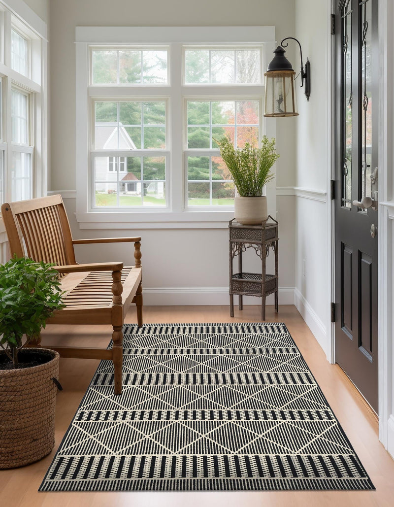 Seaside Lattice Collection Area Rug - Glade Rectangle Black lifestyle 24