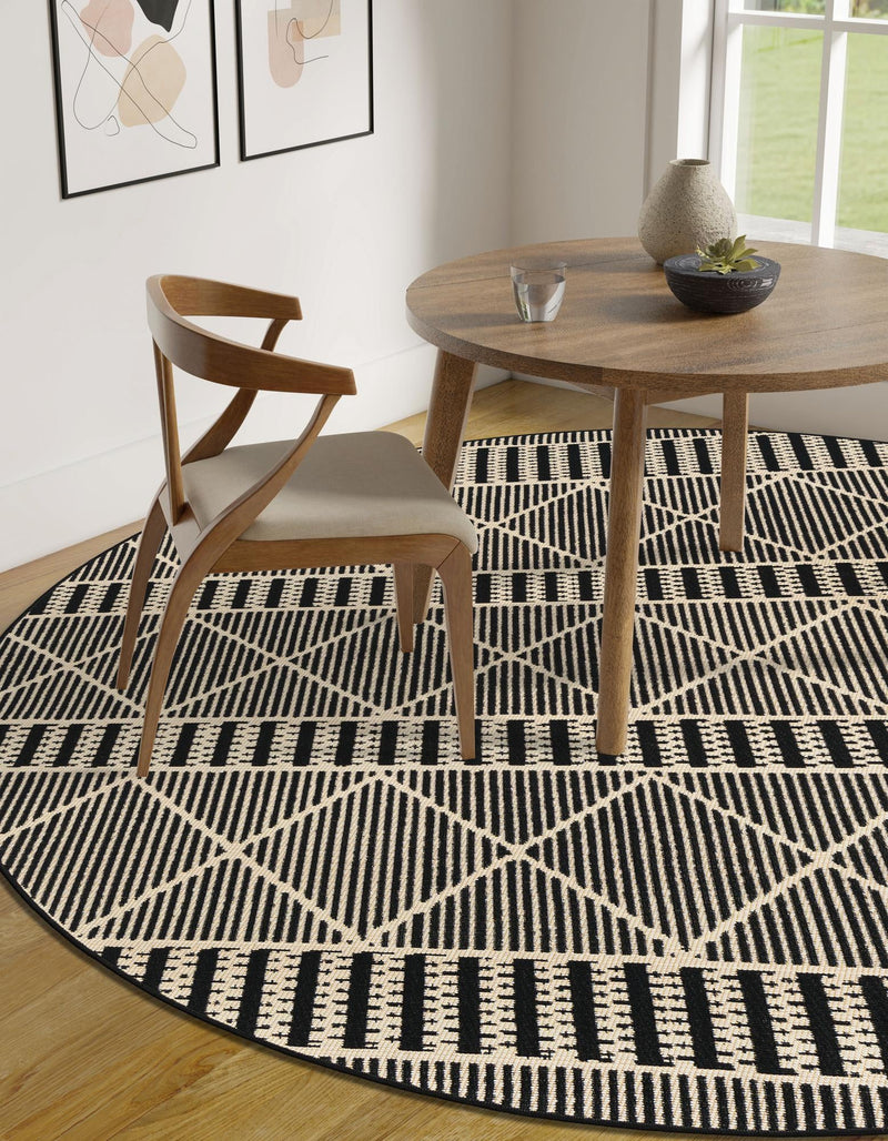 Seaside Lattice Collection Area Rug - Glade Round Black lifestyle 117