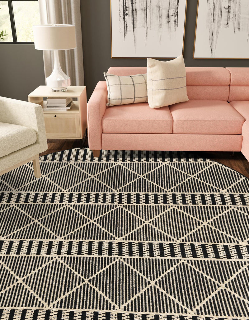 Seaside Lattice Collection Area Rug - Glade Round Black lifestyle 133