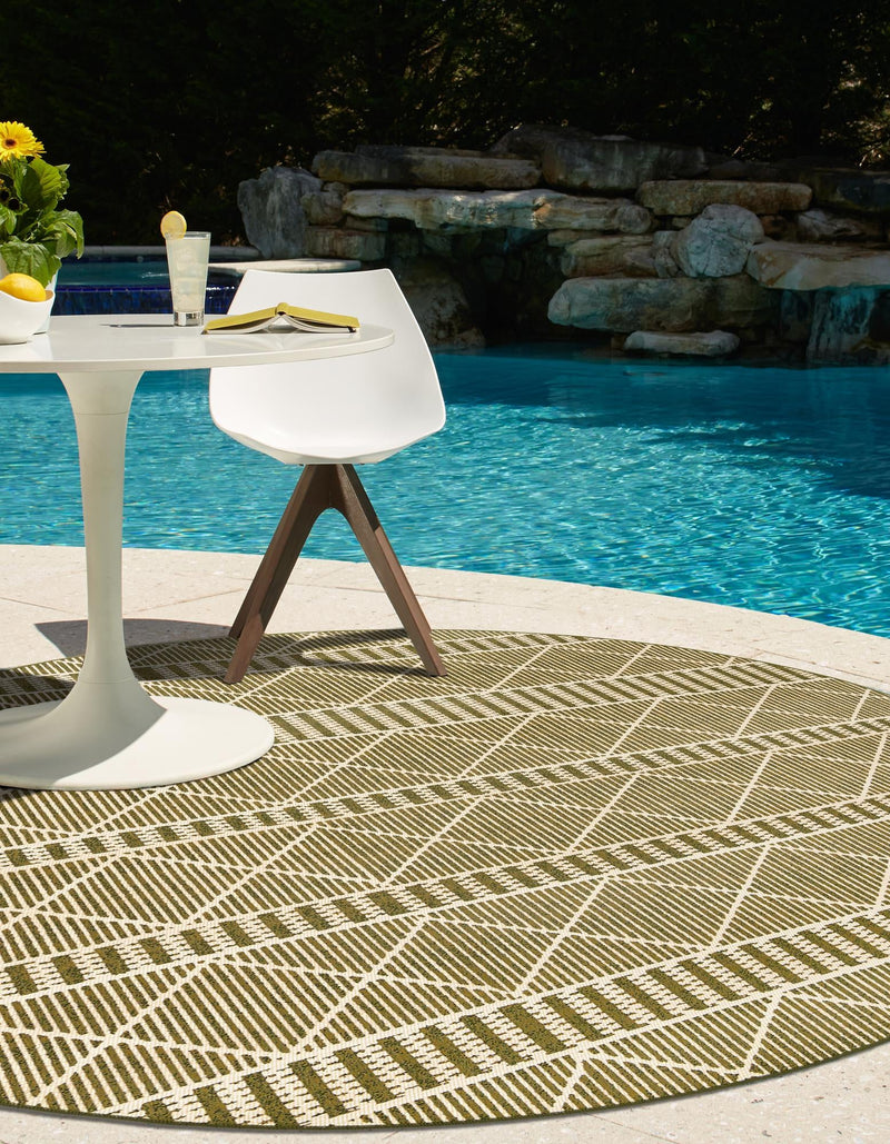 Seaside Lattice Collection Area Rug - Glade Round Green lifestyle 111