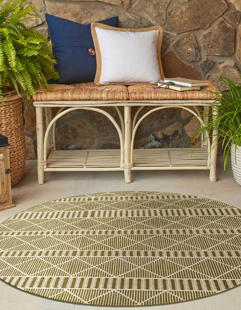 Seaside Lattice Collection Area Rug - Glade Round Green lifestyle 143