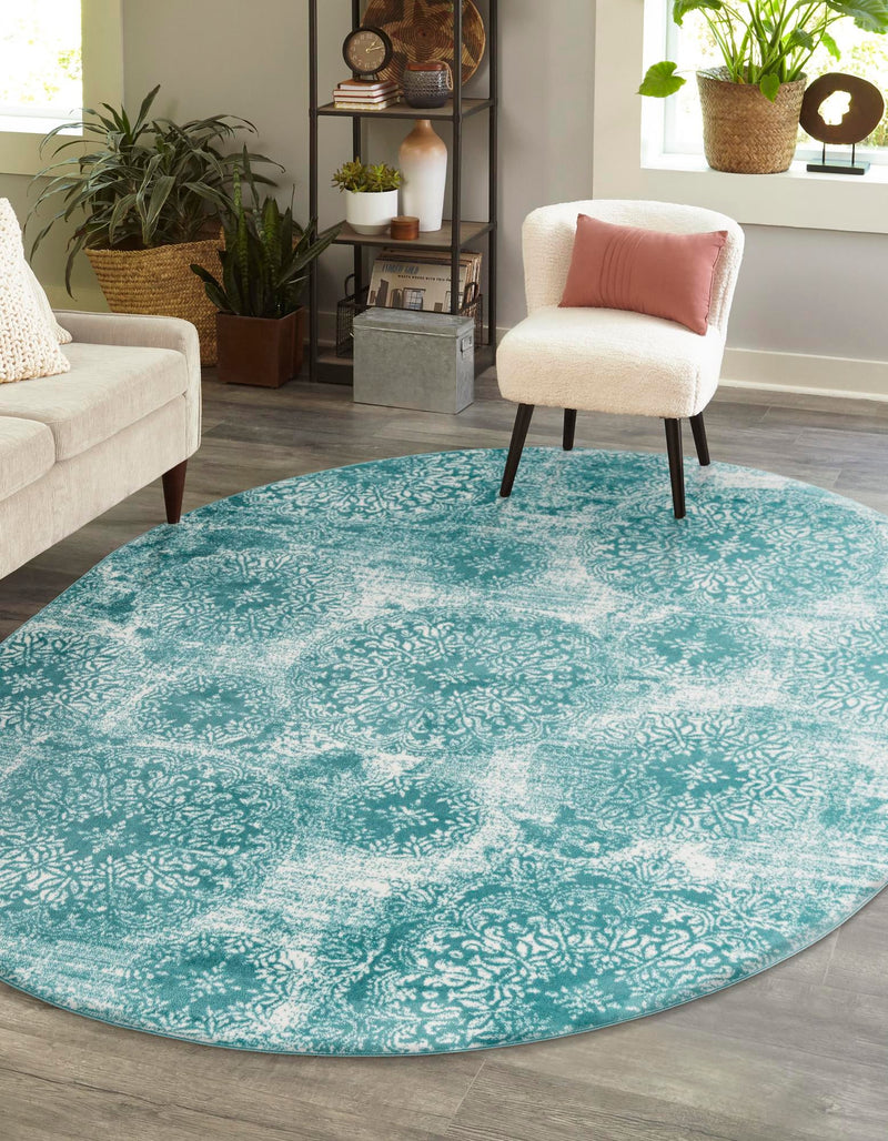 Riviera Elegance Collection Area Rug - Monaco (Turquoise) Oval Turquoise lifestyle 0