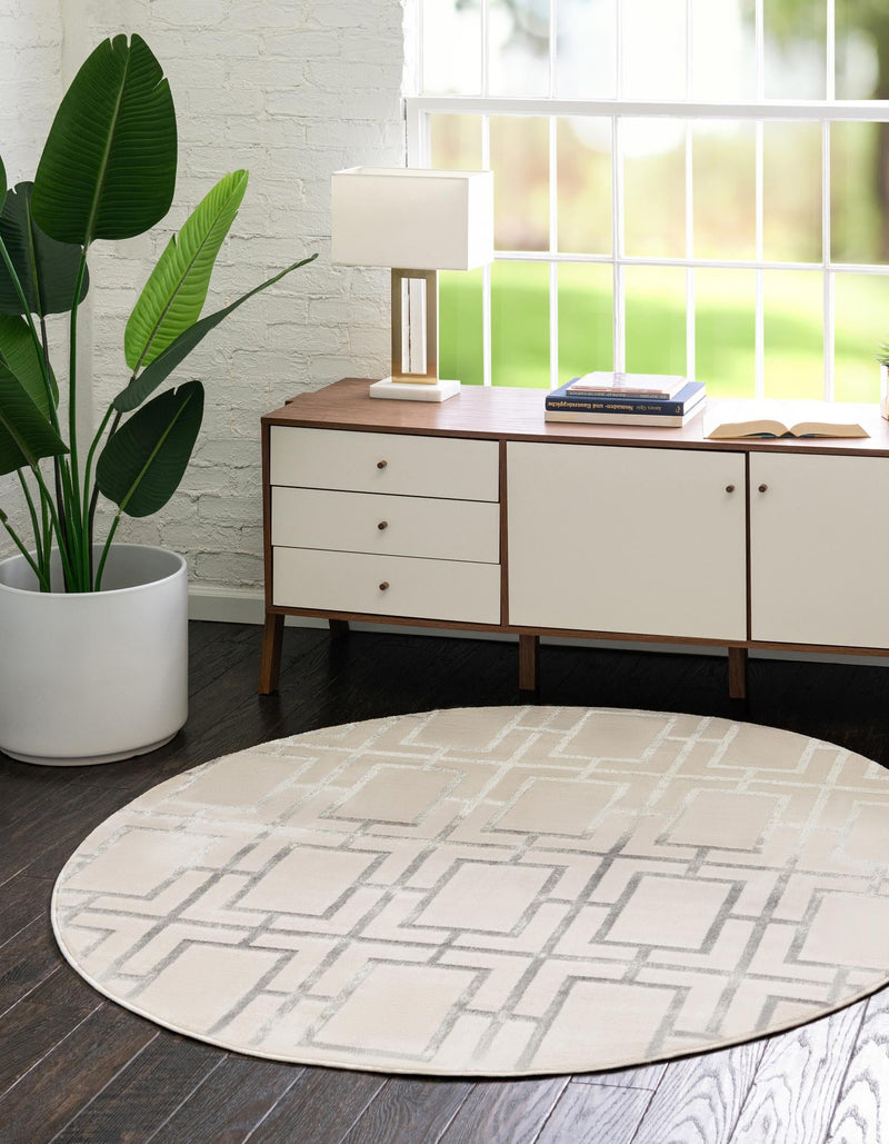 Hollywood Luxe Collection Area Rug - Beverly (White Silver) Round White Silver lifestyle 20