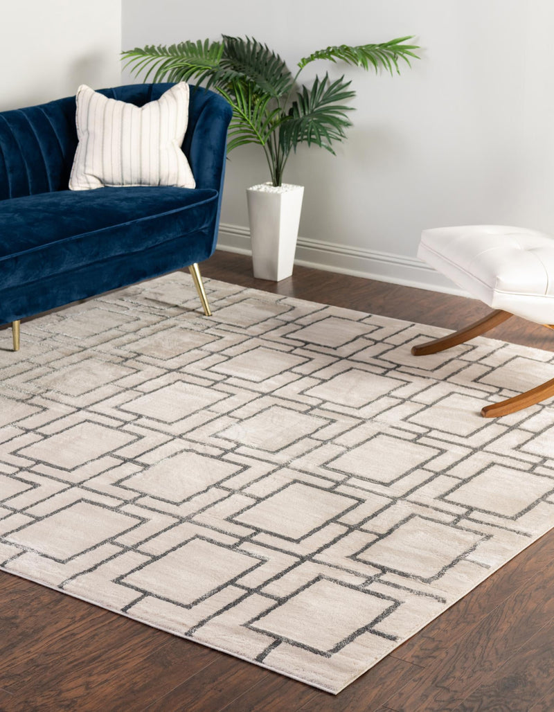 Hollywood Luxe Collection Area Rug - Beverly (White Silver) Square White Silver lifestyle 27
