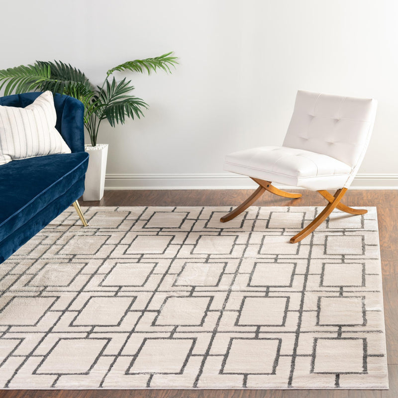 Hollywood Luxe Collection Area Rug - Beverly (White Silver) Square White Silver lifestyle 68