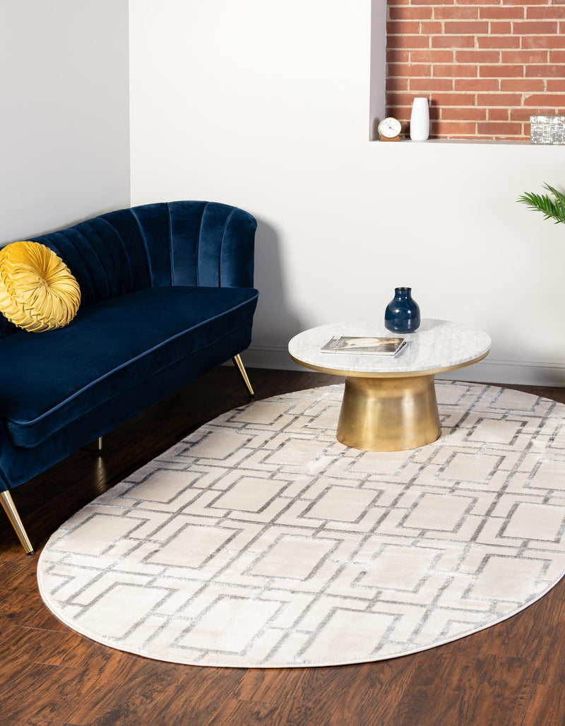 Hollywood Luxe Collection Area Rug - Beverly (White Silver) Oval White Silver lifestyle 22
