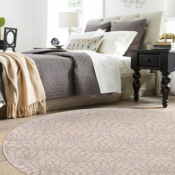 Hollywood Luxe Collection Area Rug - Rodeo Round White Silver lifestyle 126