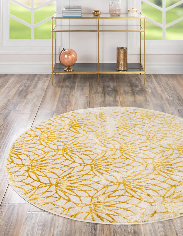 Hollywood Luxe Collection Area Rug - Rodeo Round White Gold lifestyle 68