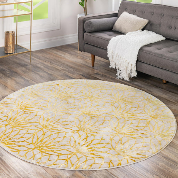 Hollywood Luxe Collection Area Rug - Rodeo Round White Gold lifestyle 172