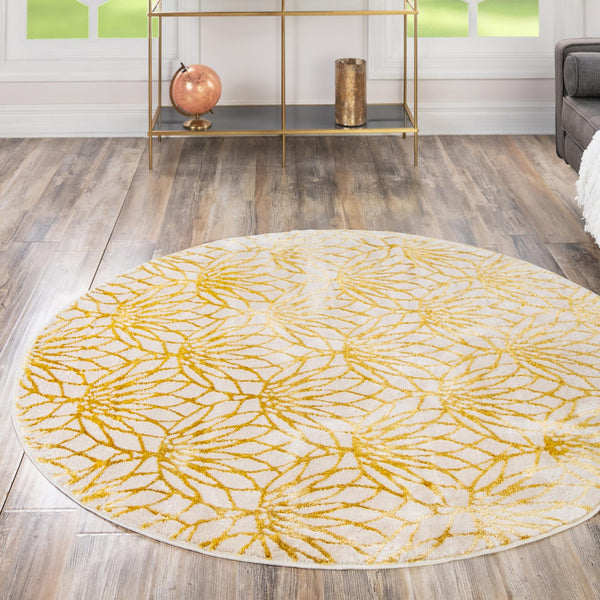 Hollywood Luxe Collection Area Rug - Rodeo Round White Gold lifestyle 178