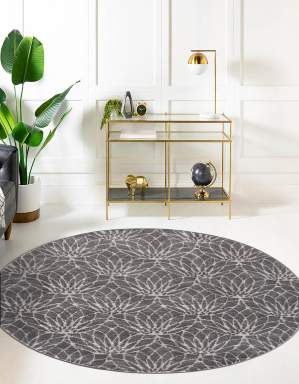 Hollywood Luxe Collection Area Rug - Rodeo Round Gray Silver lifestyle 64