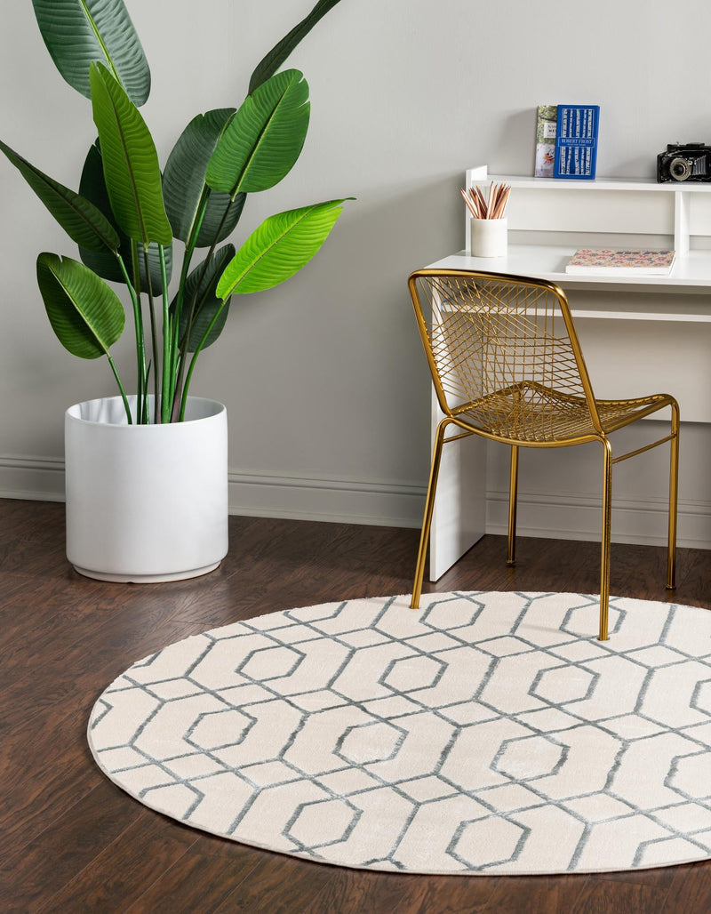 Hollywood Luxe Collection Area Rug - Sunset (White Silver) Round White Silver lifestyle 32