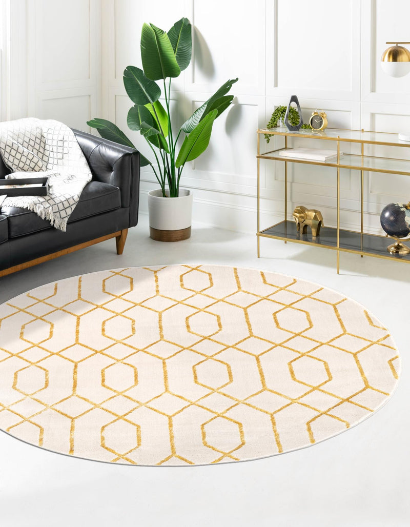 Hollywood Luxe Collection Area Rug - Sunset (White Gold) Round White Gold lifestyle 24