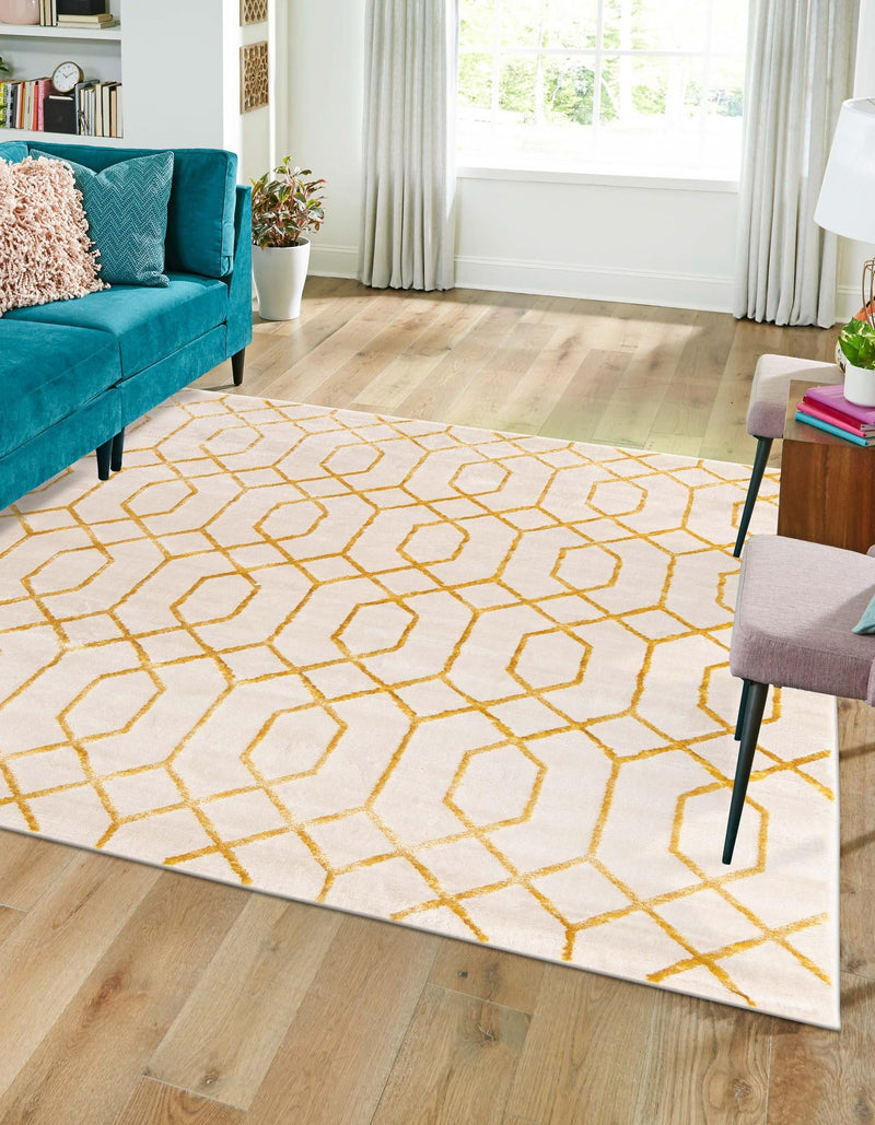 Hollywood Luxe Collection Area Rug - Sunset (White Gold) Square White Gold lifestyle 25