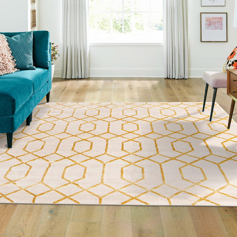 Hollywood Luxe Collection Area Rug - Sunset (White Gold) Square White Gold lifestyle 69