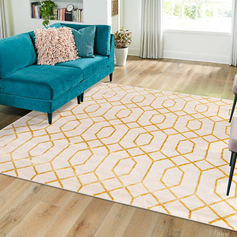 Hollywood Luxe Collection Area Rug - Sunset (White Gold) Square White Gold lifestyle 71