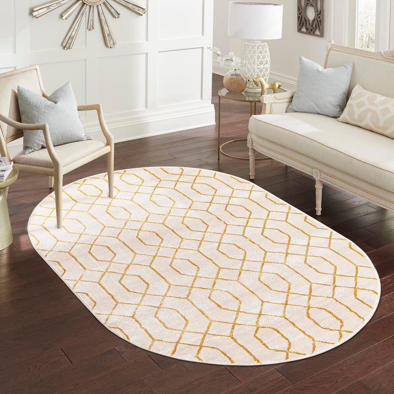 Hollywood Luxe Collection Area Rug - Sunset (White Gold) Oval White Gold lifestyle 70