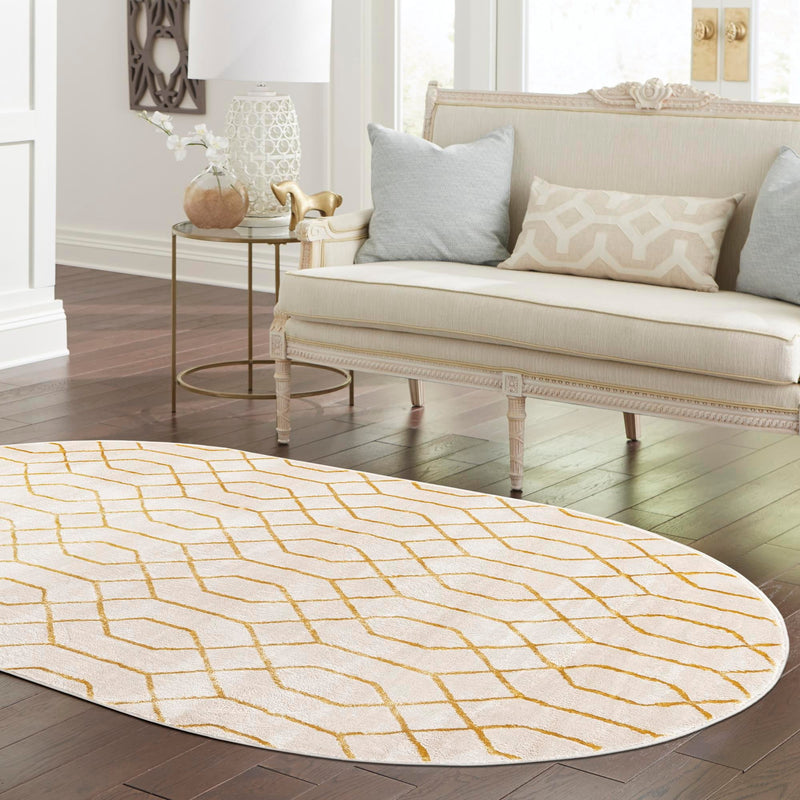 Hollywood Luxe Collection Area Rug - Sunset (White Gold) Oval White Gold lifestyle 72