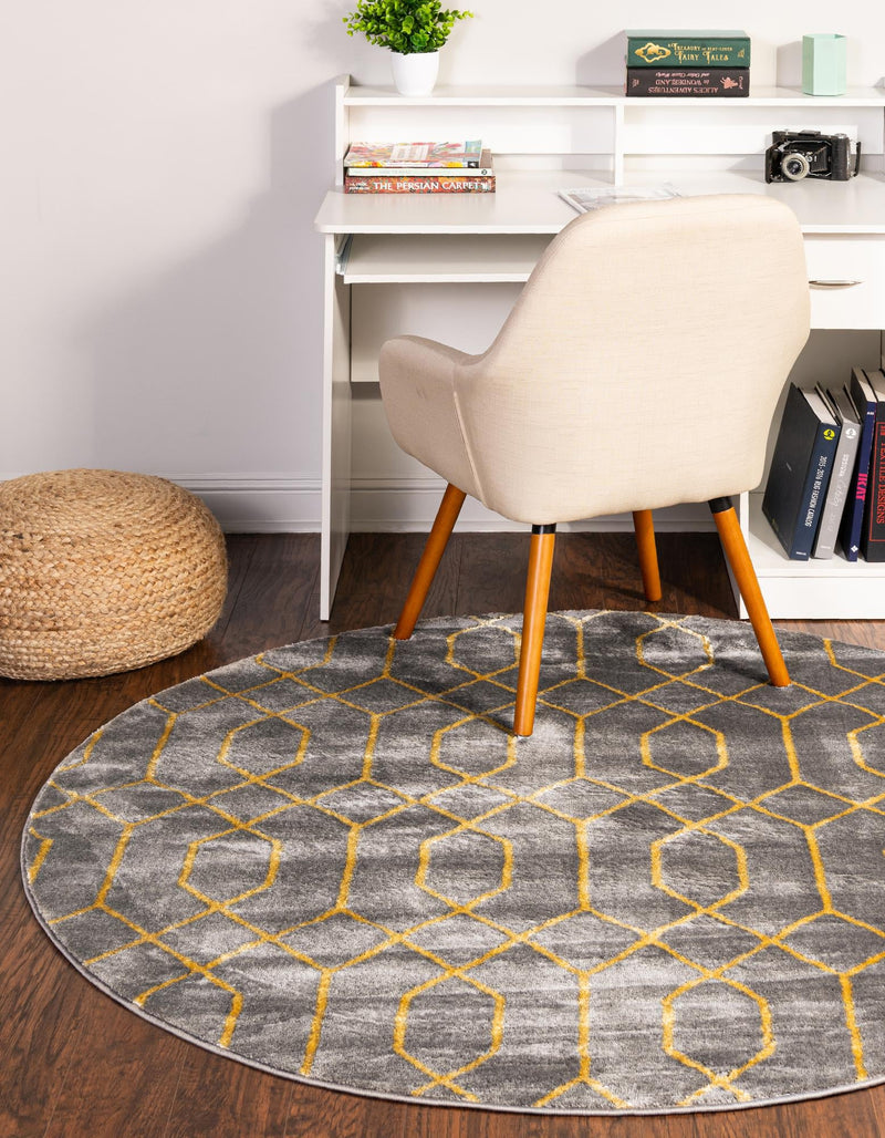 Hollywood Luxe Collection Area Rug - Sunset (Gray Gold) Round Gray Gold lifestyle 16