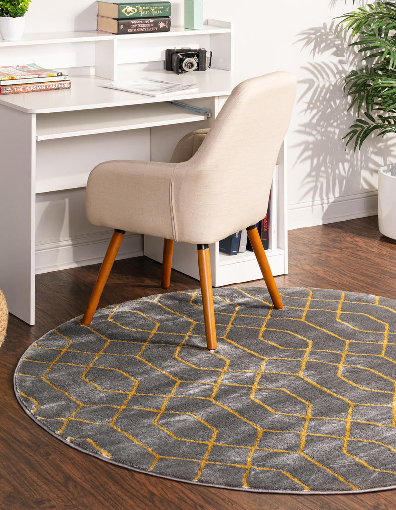 Hollywood Luxe Collection Area Rug - Sunset (Gray Gold) Round Gray Gold lifestyle 19