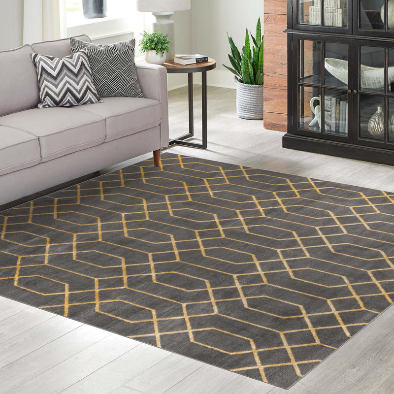 Hollywood Luxe Collection Area Rug - Sunset (Gray Gold) Square Gray Gold lifestyle 44
