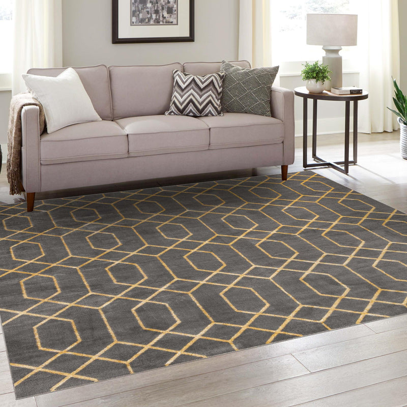 Hollywood Luxe Collection Area Rug - Sunset (Gray Gold) Square Gray Gold lifestyle 45