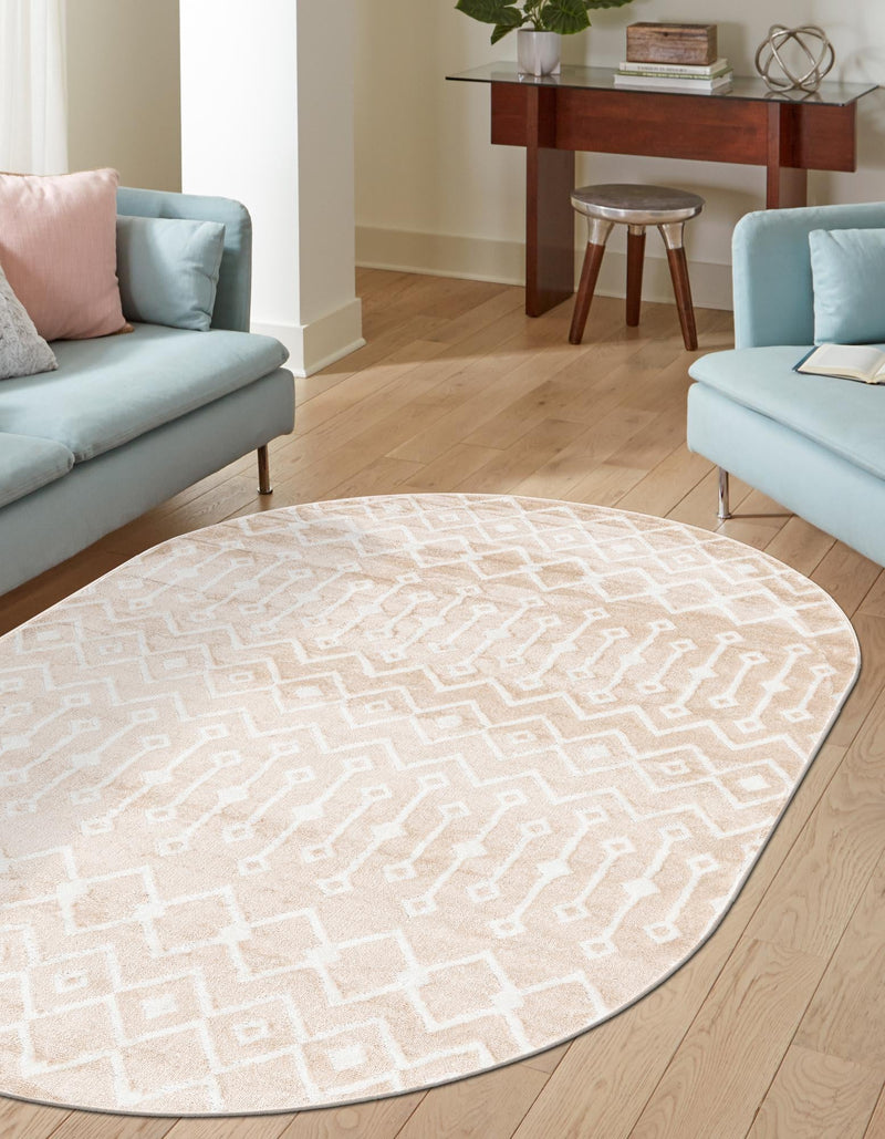 Marrakech Lattice Collection Area Rug - Essaouira (Sand) Oval Sand lifestyle 20