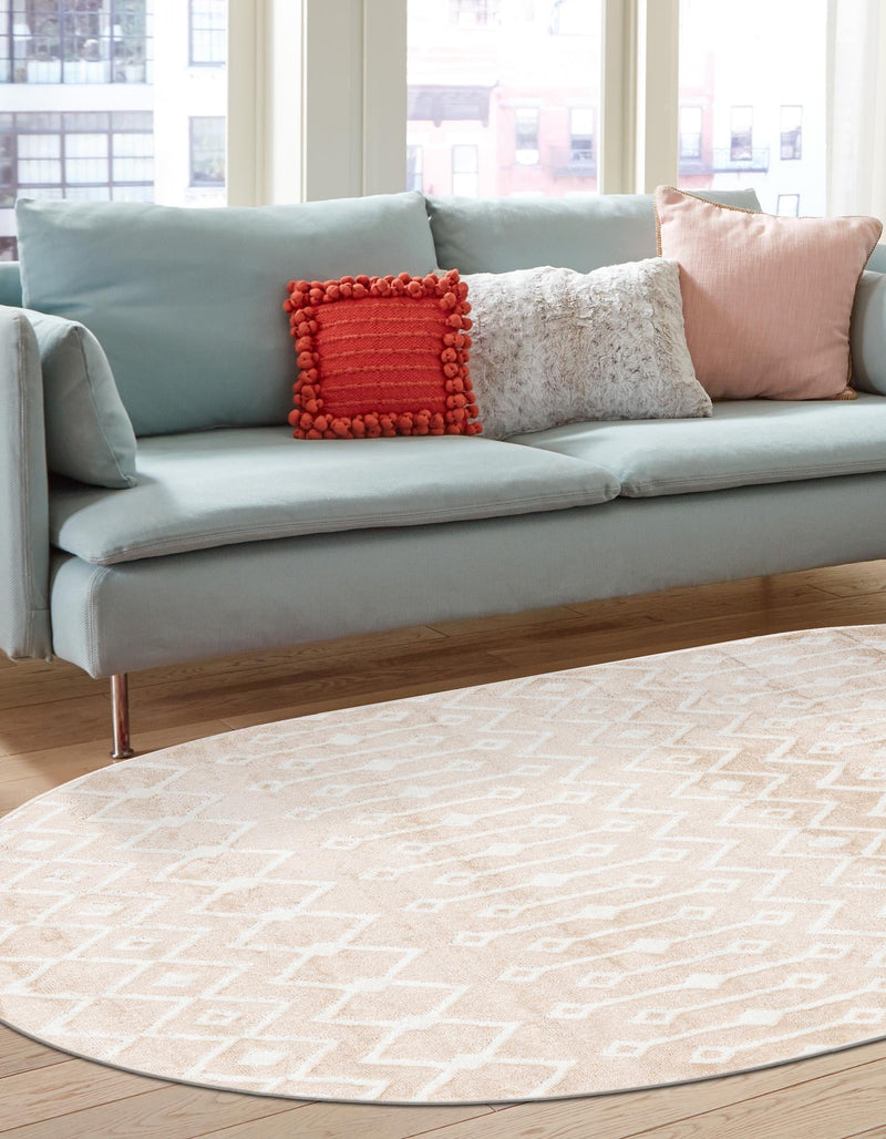 Marrakech Lattice Collection Area Rug - Essaouira (Sand) Oval Sand lifestyle 25