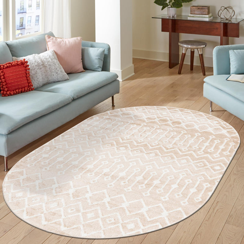Marrakech Lattice Collection Area Rug - Essaouira (Sand) Oval Sand lifestyle 80