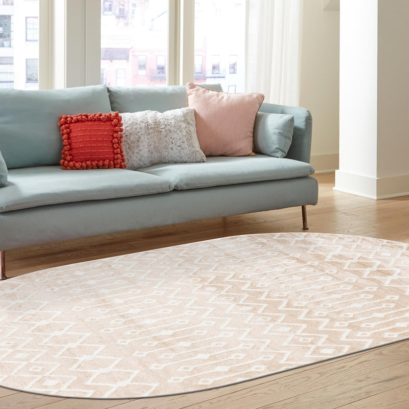 Marrakech Lattice Collection Area Rug - Essaouira (Sand) Oval Sand lifestyle 81