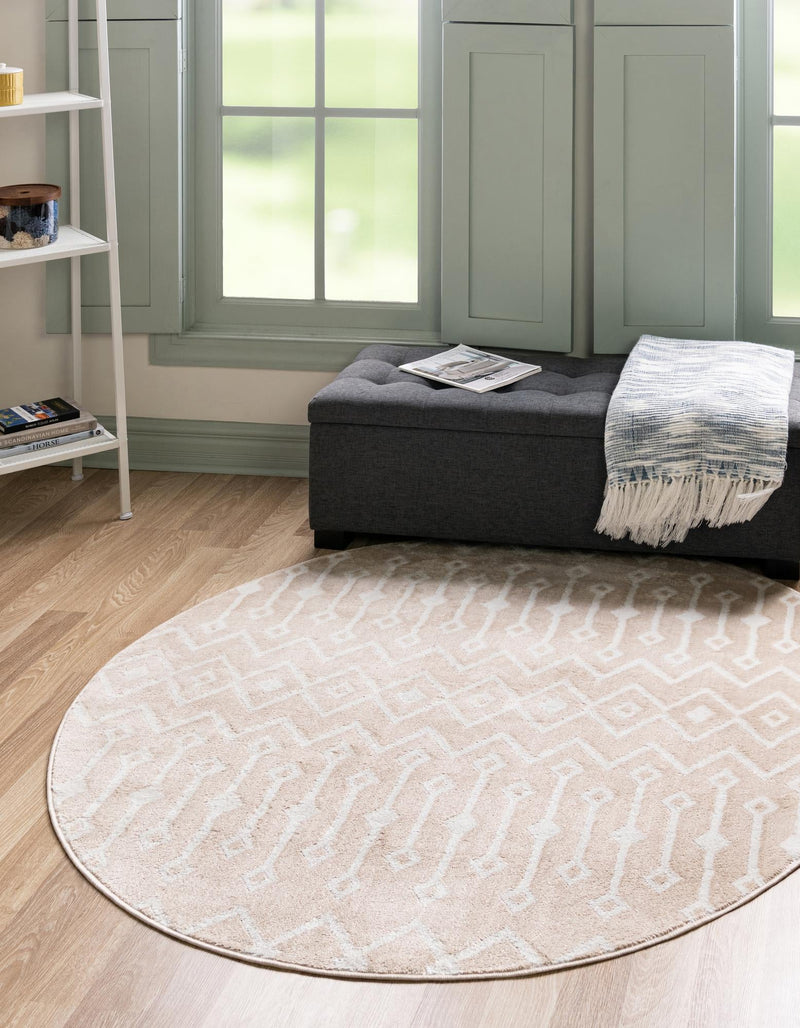 Marrakech Lattice Collection Area Rug - Essaouira (Sand) Round Sand lifestyle 23
