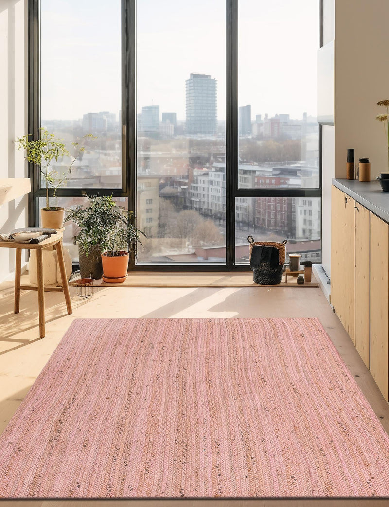 Woven Seaside Jute Collection Area Rug - Savannah (Light Pink) Rectangle Light Pink lifestyle 7
