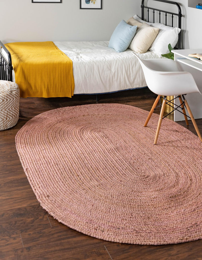 Woven Seaside Jute Collection Area Rug - Savannah (Light Pink) Oval Light Pink lifestyle 29
