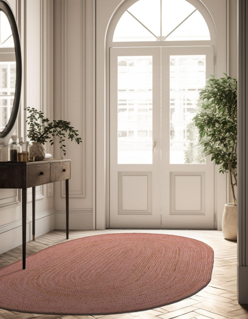 Woven Seaside Jute Collection Area Rug - Savannah (Light Pink) Oval Light Pink lifestyle 41
