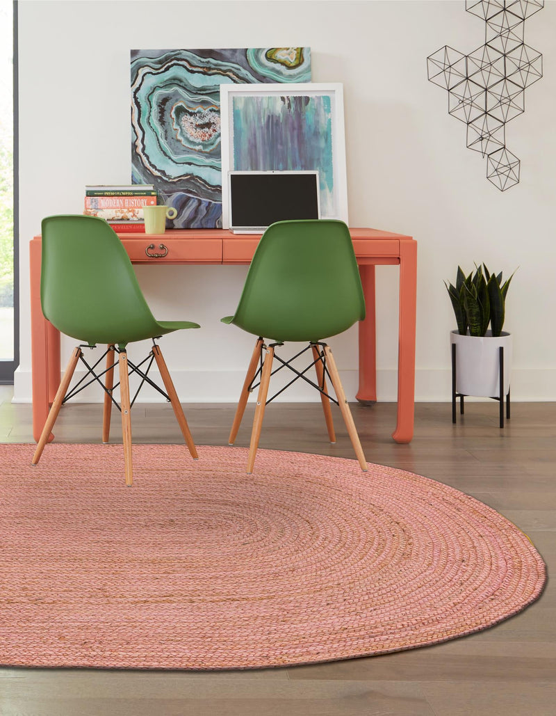 Woven Seaside Jute Collection Area Rug - Savannah (Light Pink) Oval Light Pink lifestyle 46