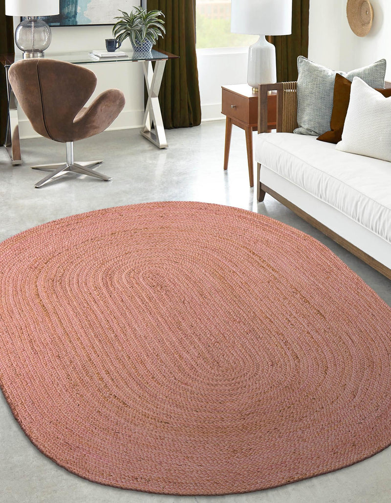 Woven Seaside Jute Collection Area Rug - Savannah (Light Pink) Oval Light Pink lifestyle 51