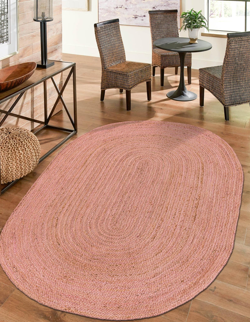 Woven Seaside Jute Collection Area Rug - Savannah (Light Pink) Oval Light Pink lifestyle 55