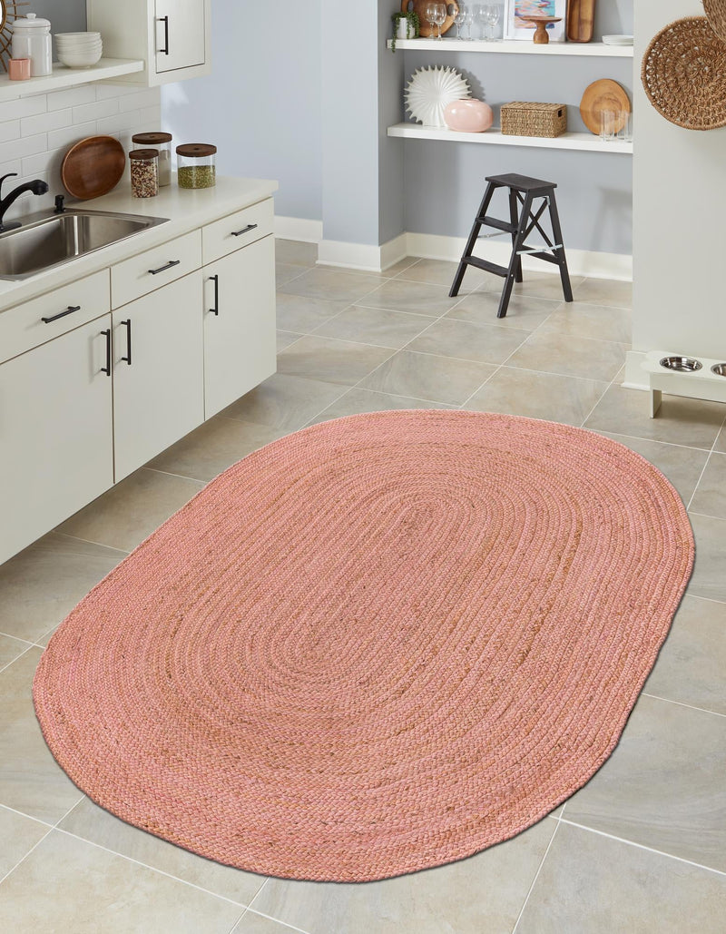 Woven Seaside Jute Collection Area Rug - Savannah (Light Pink) Oval Light Pink lifestyle 59
