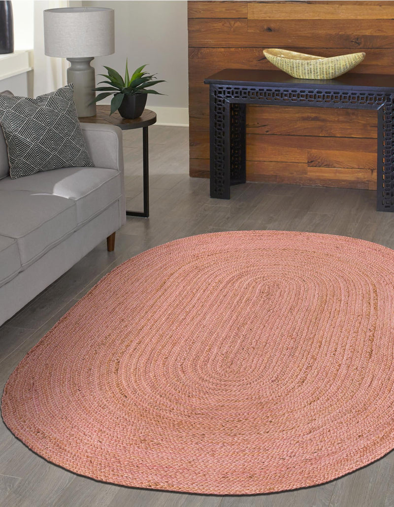 Woven Seaside Jute Collection Area Rug - Savannah (Light Pink) Oval Light Pink lifestyle 63