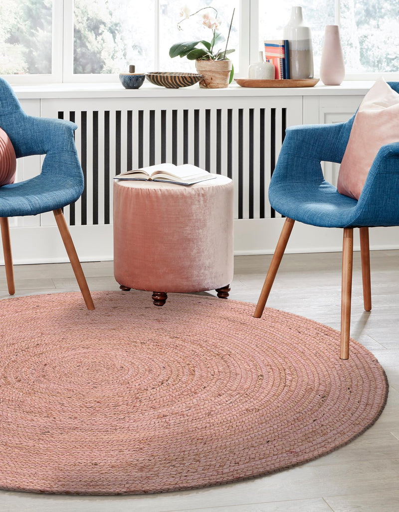 Woven Seaside Jute Collection Area Rug - Savannah (Light Pink) Round Light Pink lifestyle 30